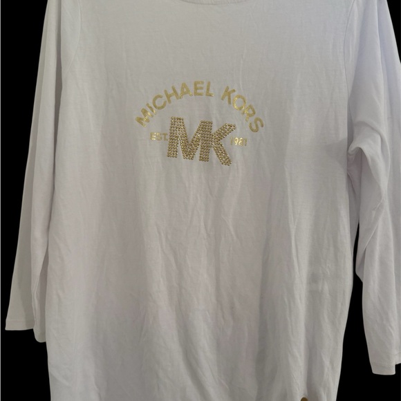 3 for $25 Michael Kors Gold logo Rhinestone long sleeve t shirt ties on side - Picture 4 of 6